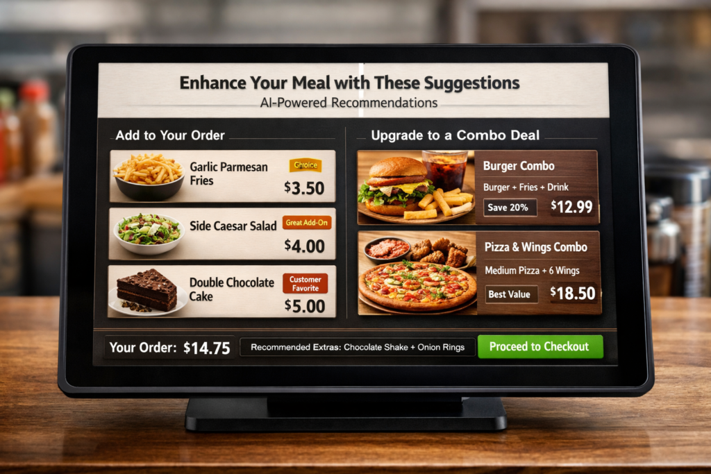 AI for restaurant average order value showing upselling and combo recommendations