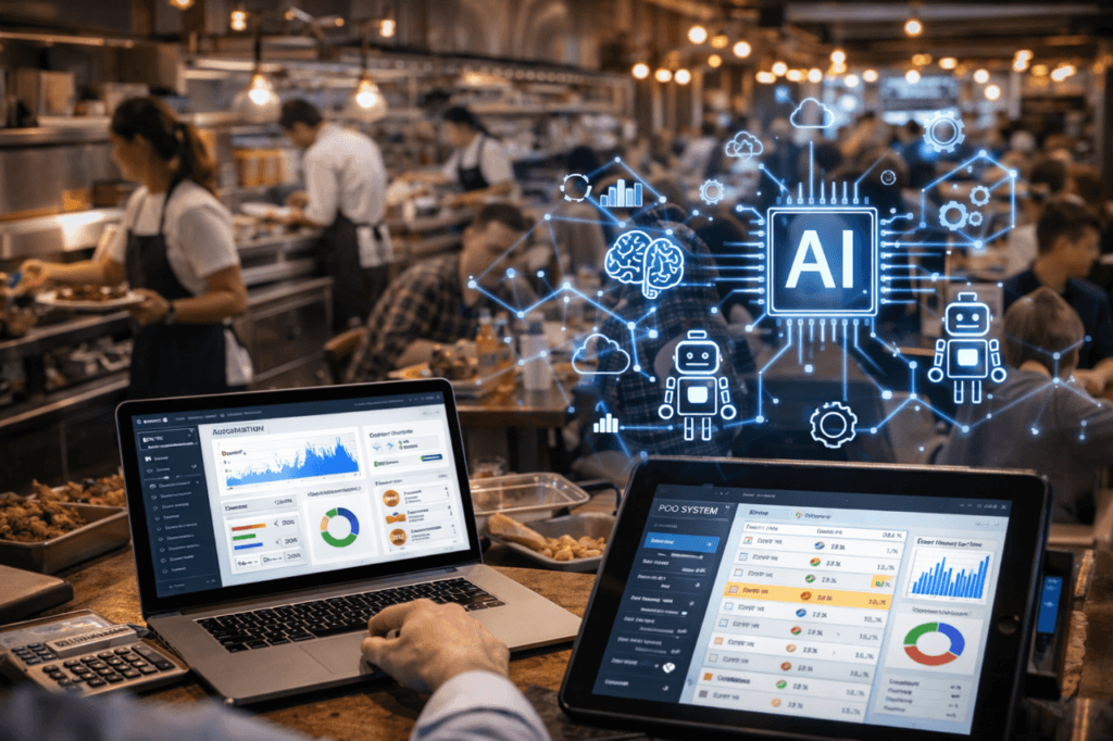 restaurant automation software dashboard managing orders and operations in busy restaurant