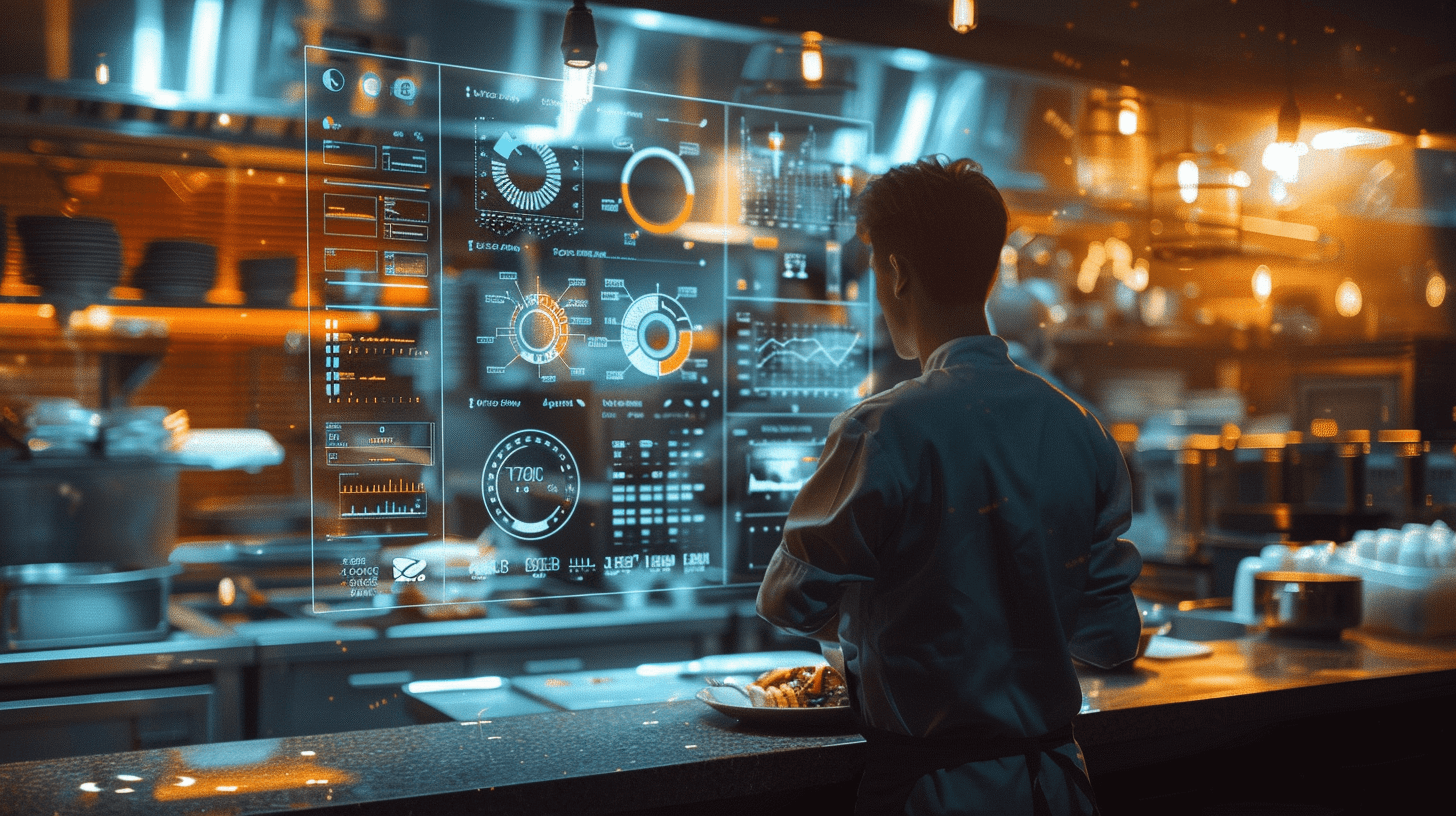 Smart restaurant operations dashboard showing sales analytics, inventory tracking, and automation tools for small and medium restaurants