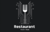 Modern RestaurantTechHub logo combining a fork symbol with circuit lines to represent restaurant technology, automation, and digital solutions
