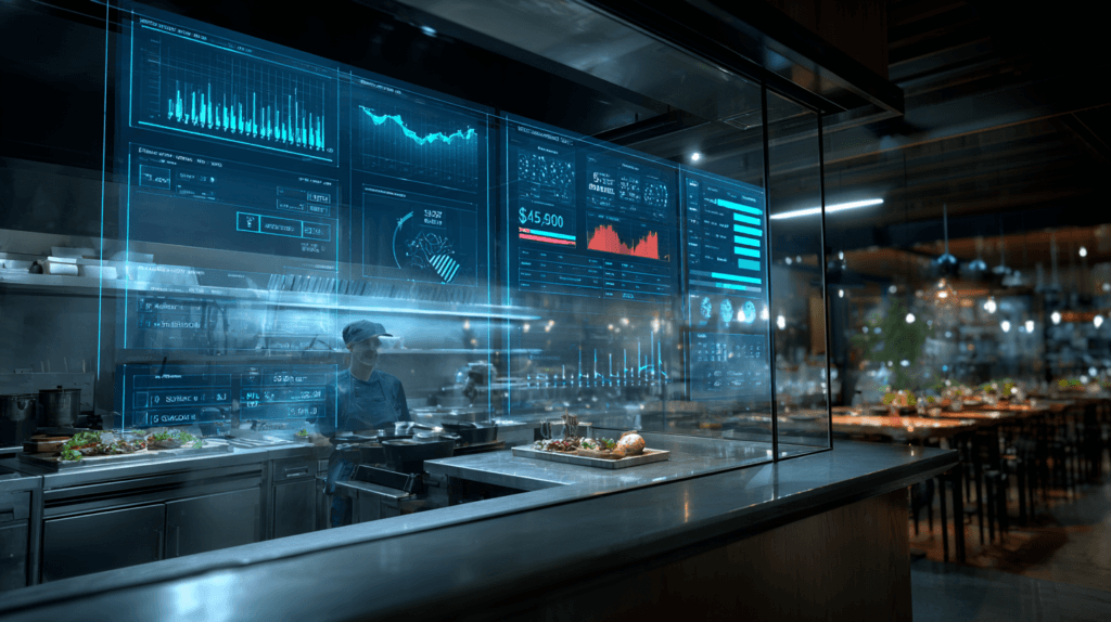 Restaurant operations tools dashboard showing inventory, sales analytics, and automation systems for small restaurants