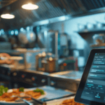 Small restaurant owner using operations dashboard with sales analytics, inventory tracking, and automation tools for SMB restaurants